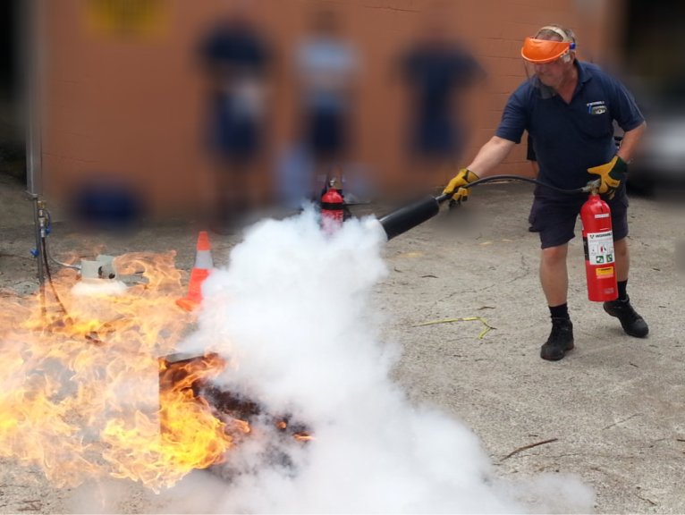 man putting out fire